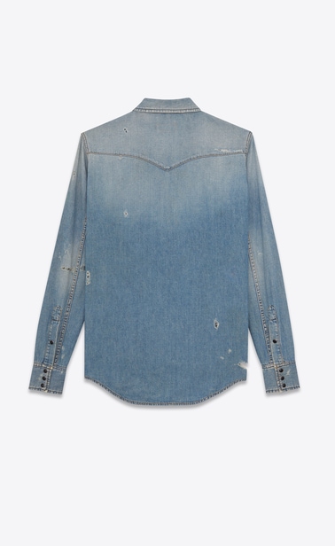 Western-style destroyed denim shirt